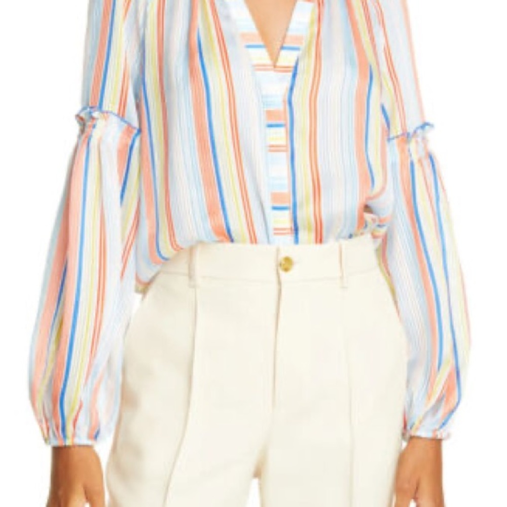 Tanya Taylor Silk Illa Striped Button Down Blouse